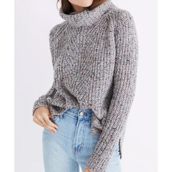 Madewell Womens Colorfleck Ribbed Turtleneck Sweater Wool Silk S Slouchy Chunky - Picture 1 of 9